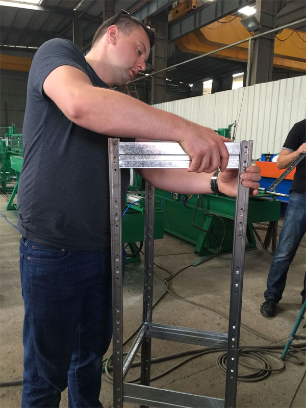 Europe metal sheet manfaucturer engineer testing rack shelf roll forming machines